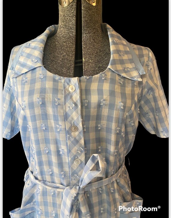 1940s/50s blue and white gingham house dress L - image 5