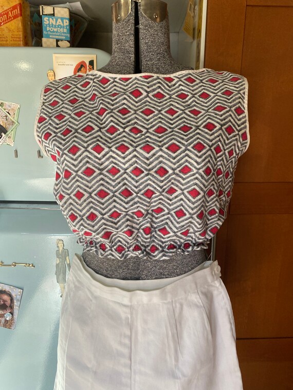 Vintage 50s Crop Top cropped white crochet shirt Pin Up rockabilly summer top 1950s Xs S