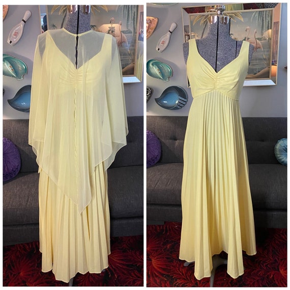 Vintage light yellow 70s does 30s style dress set