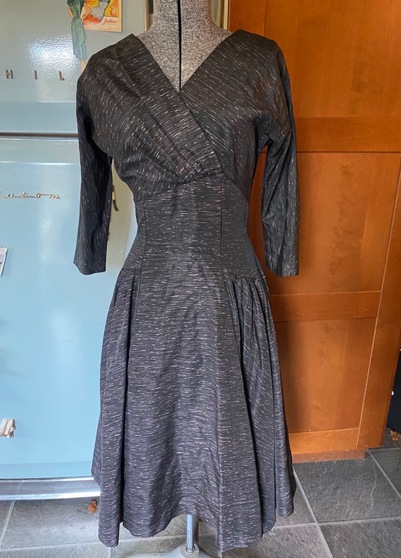 Vintage 1950s grey tea dress Joy Frock - image 2