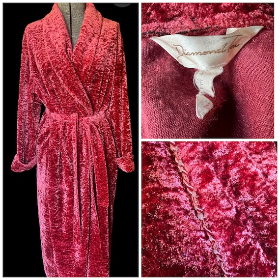 Vintage Diamond Tea velvet chenille robe L  *read… - image 1