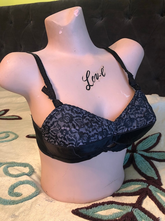 Vintage 50s black bullet bra lace overlay