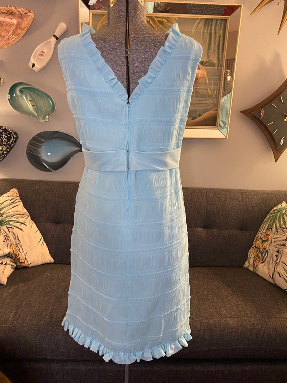 Vintage 1960s baby blue dress with adorable ruchi… - image 6