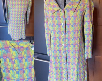 Handmade vintage 1960s coat Mod style  pastel pattern small