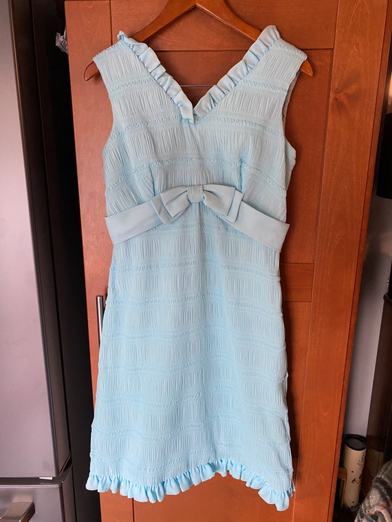 Vintage 1960s baby blue dress with adorable ruchi… - image 4