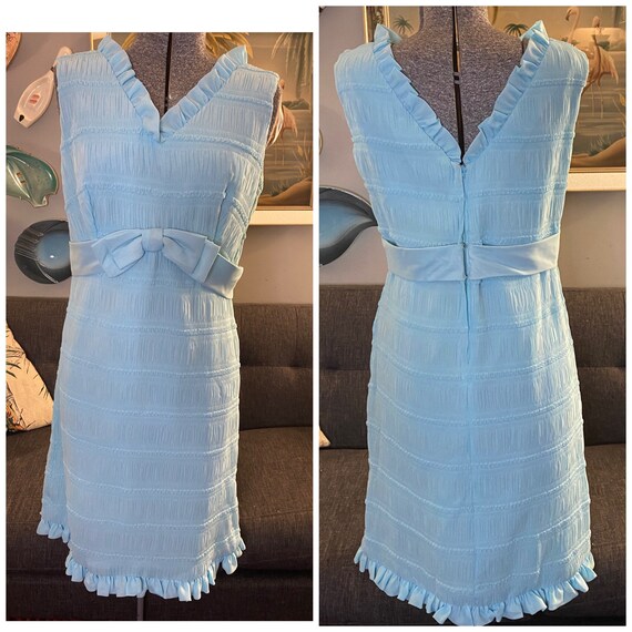 Vintage 1960s baby blue dress with adorable ruchi… - image 1