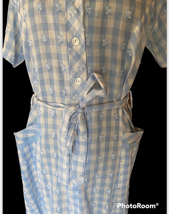 1940s/50s blue and white gingham house dress L - image 3