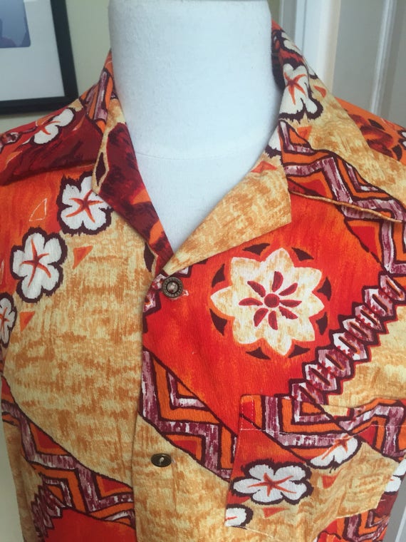 Big sale Bark cloth Hawaiian shirt orange 60s - image 5