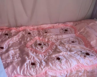 Vintage 80s pink Satin bedspread