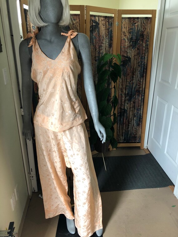 Vintage light peach pyjama set with embroidery