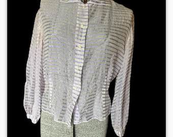 Vintage 1950s sheer striped blouse L