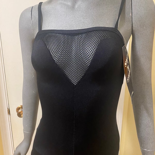 Vintage Surf n Sun black swimsuit with black mesh dead stock with tag