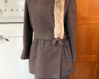 1960s vintage charcoal boucle wool skirt set by Mallek’s
