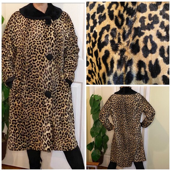 Gorgeous vintage 1960s leopard print faux fur coa