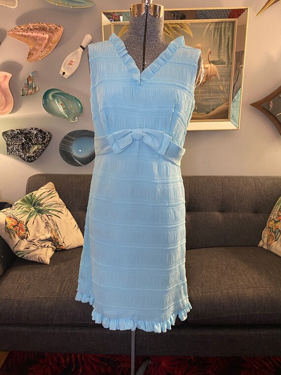 Vintage 1960s baby blue dress with adorable ruchi… - image 5