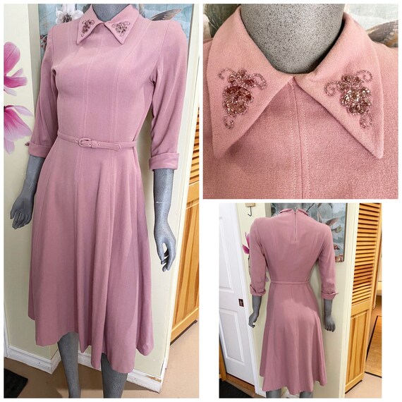1940s vintage dusty rose wool dress xs
