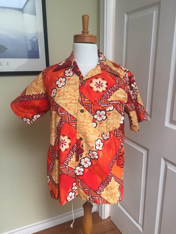 Big sale Bark cloth Hawaiian shirt orange 60s - image 1