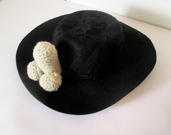 PENIS LACE HAT, penis designer hat, black lace hat, designer bachelorette hat, bachelorette hat, hat with dick, gag gift for bride, mature