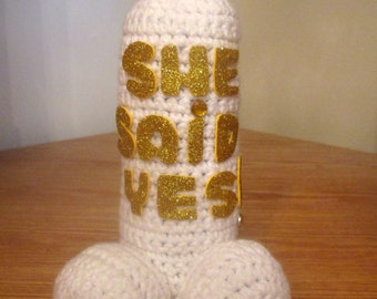 PENIS PLUSH, she said yes, engagement fun, bachelorette penis, bachelorette mascot, shower gag gift, crochet penis, wedding penis, dick