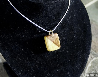 Two tone rectangular hardwood pendant on 16 Inch Silver plated chain