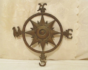Vintage Compass Rose, Brass Compass, Nautical Decor, Large Brass Compass, Windrose Wall Plaque, Old World Compass, Rose of the Winds, Patina