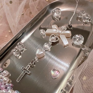 Perle Bow Herz Anhänger für Tasche Handy Schlüsselanhänger