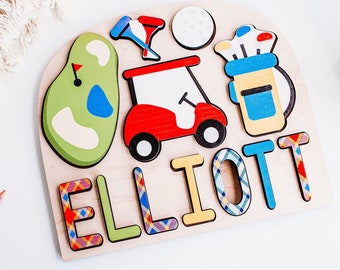 Golf themed name puzzle for kids. Golf first birthday, Hole in one Birthday, baby shower gift, golf baby nursery, Personalized Name Puzzle.