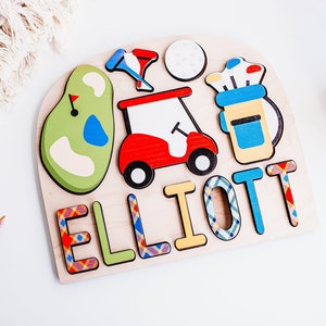 Golf themed name puzzle for kids. Golf first birthday, Hole in one Birthday, baby shower gift, golf baby nursery, Personalized Name Puzzle.