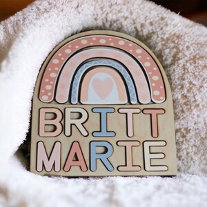 Name puzzle Boho rainbow themed. Boho nursery decor, toddler gift, 1st birthday gift, 1st Christmas present, baby shower gift