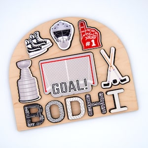 Hockey Theme Name Puzzle/ Hockey birthday party/ Hockey gift/ Toddler gift/ Wooden Name puzzle