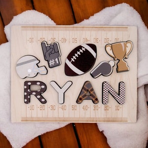 Football themed name puzzle for kids. Football first birthday party, football  Birthday gift, baby shower gift