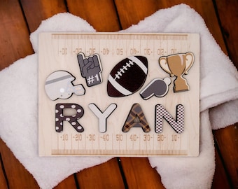 Football themed name puzzle for kids. Football first birthday party, football  Birthday gift, baby shower gift