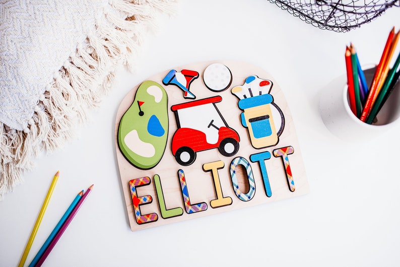 Golf Themed Name Puzzle for Kids. Golf First Birthday Baby Etsy