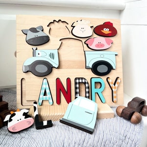 Light blue Truck and animal name puzzle gift for kids. Makes great Baby shower gift, birthday present or learning tool for toddler.