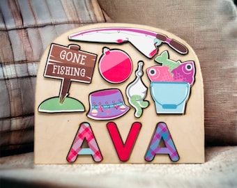 Fishing themed puzzle for girls. Great baby shower gift, birthday present or learning tool for any child.