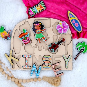 Hawaii Themed Name Puzzle for Toddlers/ Wooden Name Puzzle/ Gift for Toddlers