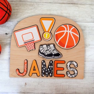 Basketball name puzzle for kids. Basketball birthday party, basketball star gift, baby shower gift
