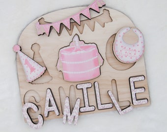 First Birthday puzzle. One Candle Puzzle. First birthday party, birthday gift, pink birthday