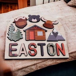 Mountain cabin themed name puzzle for kids, Personalized Name Puzzle, baby shower gift, Christmas gift for kids, toddler birthday present
