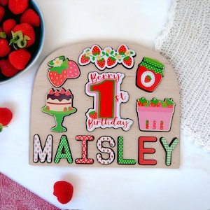 Berry first birthday name puzzle for kids. Berry first birthday party, strawberry Birthday gift, baby shower gift