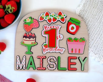 Berry First Birthday Name Puzzle: Strawberry Party Decor