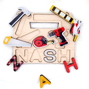 Personalized Name Puzzle: Toolbox Theme, Toddler Gift