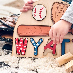 Baseball themed name puzzle, baby shower gift ,birthday for toddlers, baby puzzle baseball, personalized wooden puzzle, Wooden name puzzle