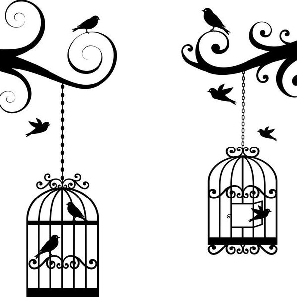 Birds cages - svg file - Digital file, SVG PNG Birds cages svg, Birds cages clip art.