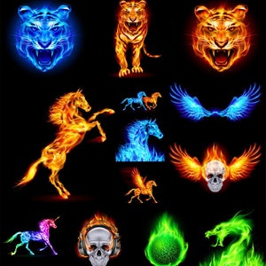 Feuer Tiger Schädel Drachen Pferde Pegasus Einhorn Ball für T-shirt-Druck - Jpg-Datei - digitale Datei, EPS ClipArt Designs, digitaler Download.