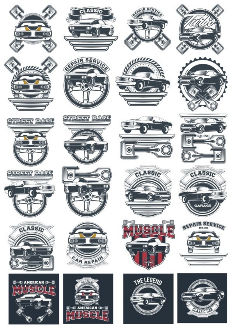 American Classic Muscle Cars Emblems Svg File Digital File, SVG PNG Cdr
