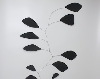 Friendship Style Hanging Mobile Black Leaves - Large Kinetic Art - Free US Shipping