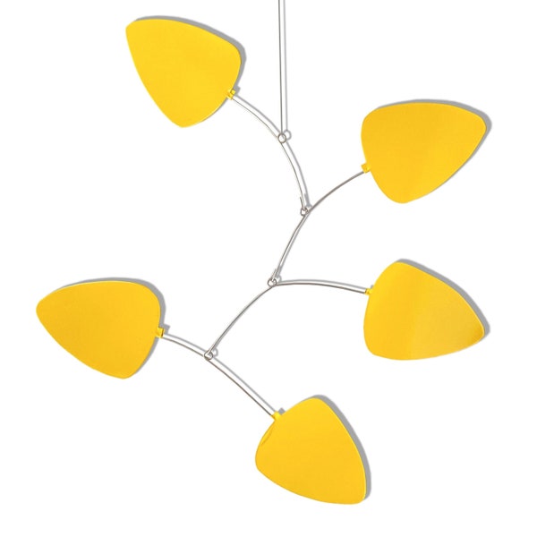 Abstract Sunburst Mobile - Yellow Leaves - Kinetic Art - Free US Shipping