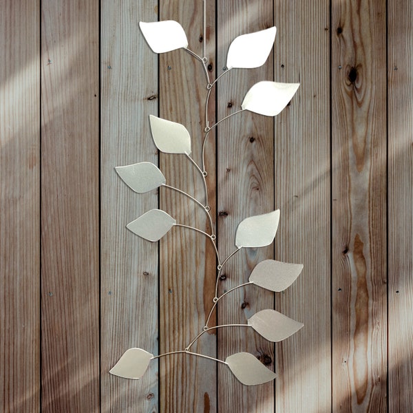 Silver Leaves Waterfall Hanging Mobile - Kinetic Art - Free US Shipping