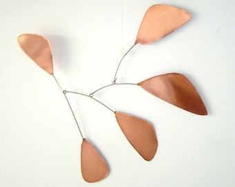 Splash of Copper Leaves Hanging Mobile Art - Kinetic Art - Free US Shipping